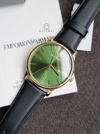 Emporio Armani Watch for Men, Quartz Three Hand Date Movement and 42mm Case Size with Leather Strap