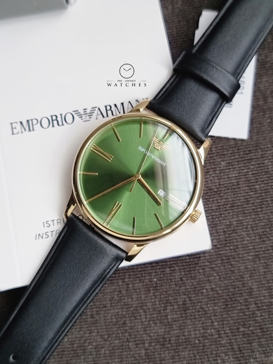 Emporio Armani Watch for Men, Quartz Three Hand Date Movement and 42mm Case Size with Leather Strap