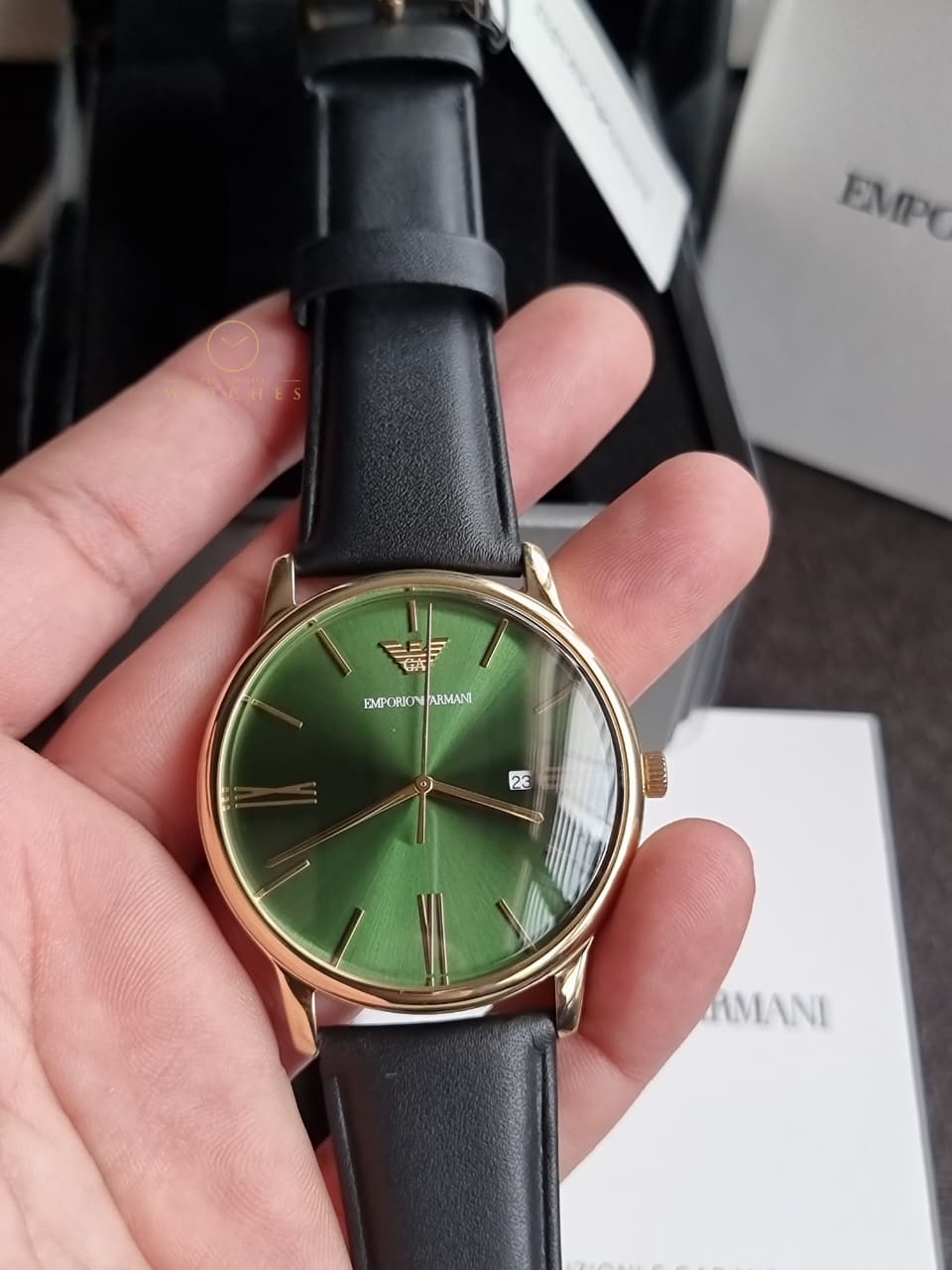 Emporio Armani Watch for Men, Quartz Three Hand Date Movement and 42mm Case Size with Leather Strap