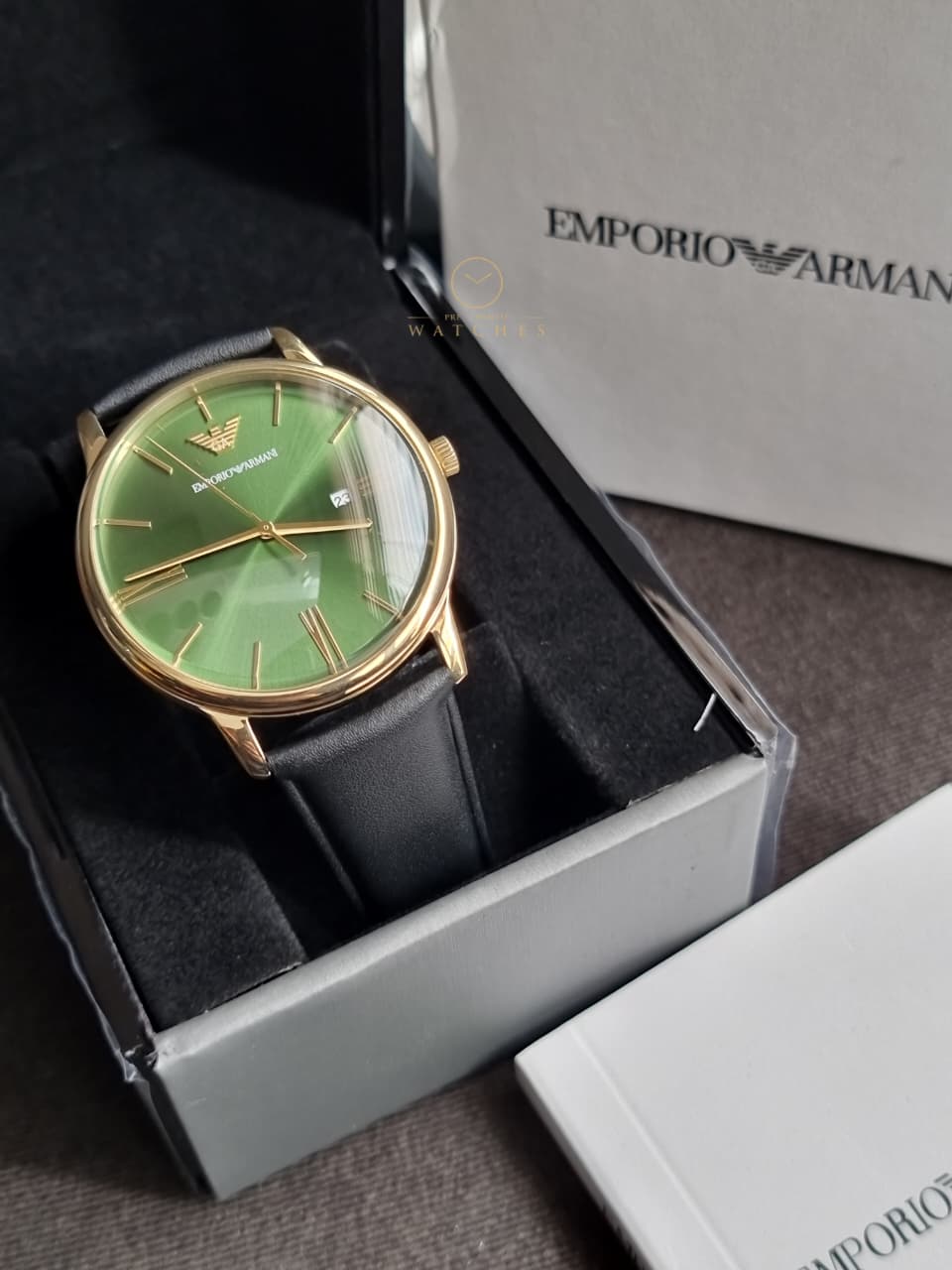 Emporio Armani Watch for Men, Quartz Three Hand Date Movement and 42mm Case Size with Leather Strap