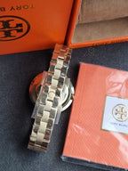 Tory Burch TBW6208 Miller White Logo Dial Gold Stainless Steel Band Women's Watch