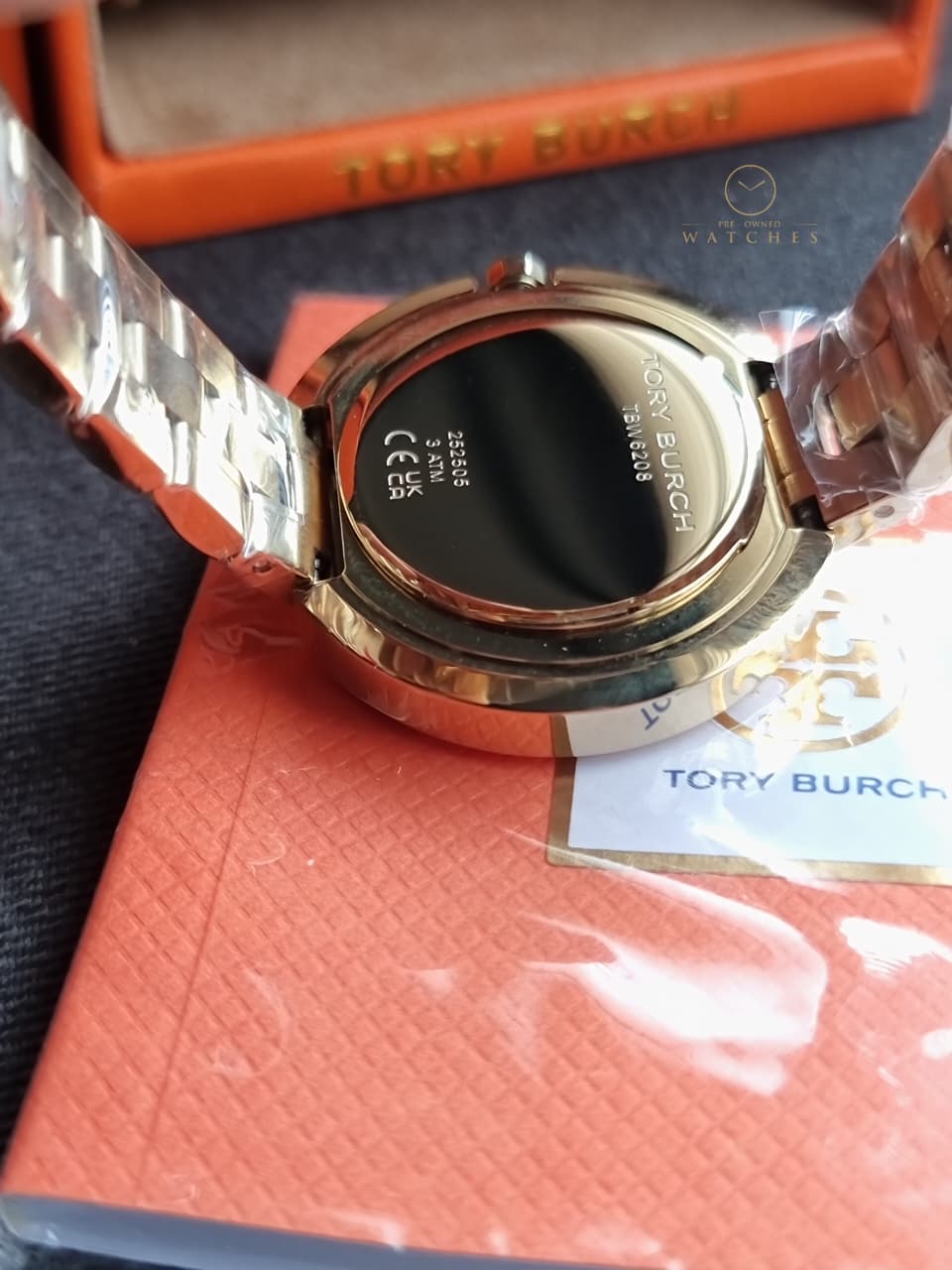 Tory Burch TBW6208 Miller White Logo Dial Gold Stainless Steel Band Women's Watch