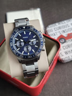 Fossil Men’s Chronograph Quartz Gunmetal Stainless Steel Blue Dial 45mm Watch BQ2910 (Without Tag)