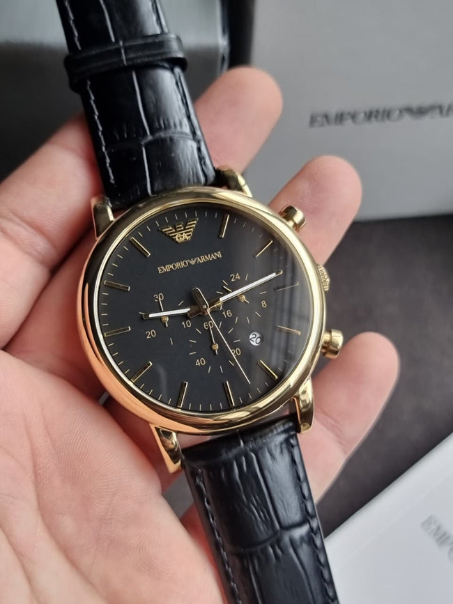 Emporio Armani Men's Chronograph Black Leather Watch AR1917 (Without Tag ) Hover Image