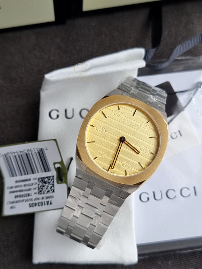 Gucci Men’s Swiss Made Quartz Silver Stainless Steel Champagne Dial 38mm Watch YA163405 Hover Image