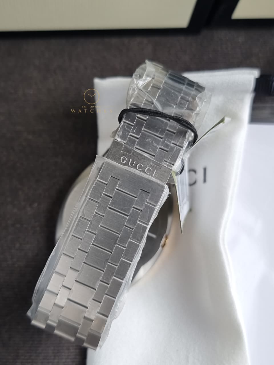 Gucci Men’s Swiss Made Quartz Silver Stainless Steel Champagne Dial 38mm Watch YA163405