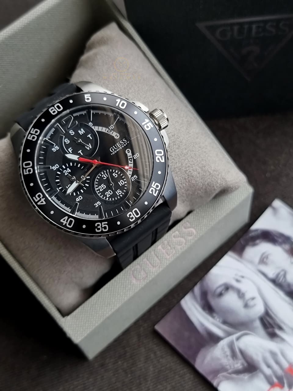 Guess Men’s Quartz Black Silicone Strap Black Dial 46mm Watch W0798G1
