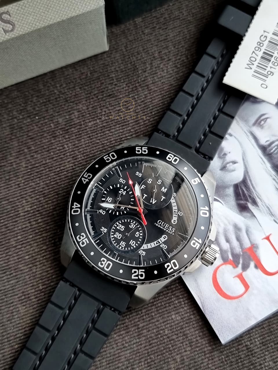 Guess Men’s Quartz Black Silicone Strap Black Dial 46mm Watch W0798G1