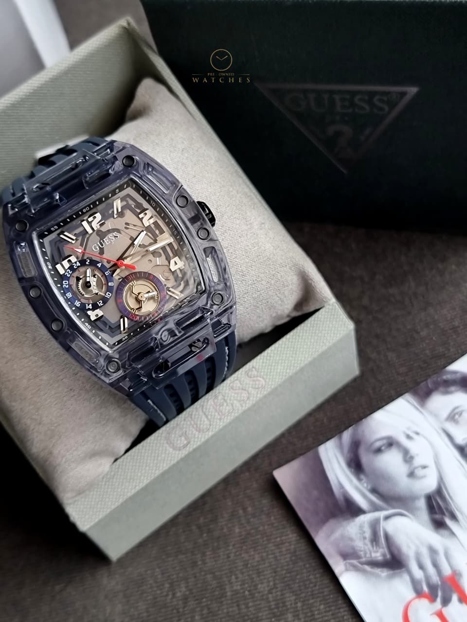 Guess Men’s Quartz Navy Blue Silicone Strap Navy Blue Dial 44mm Watch GW0499G1