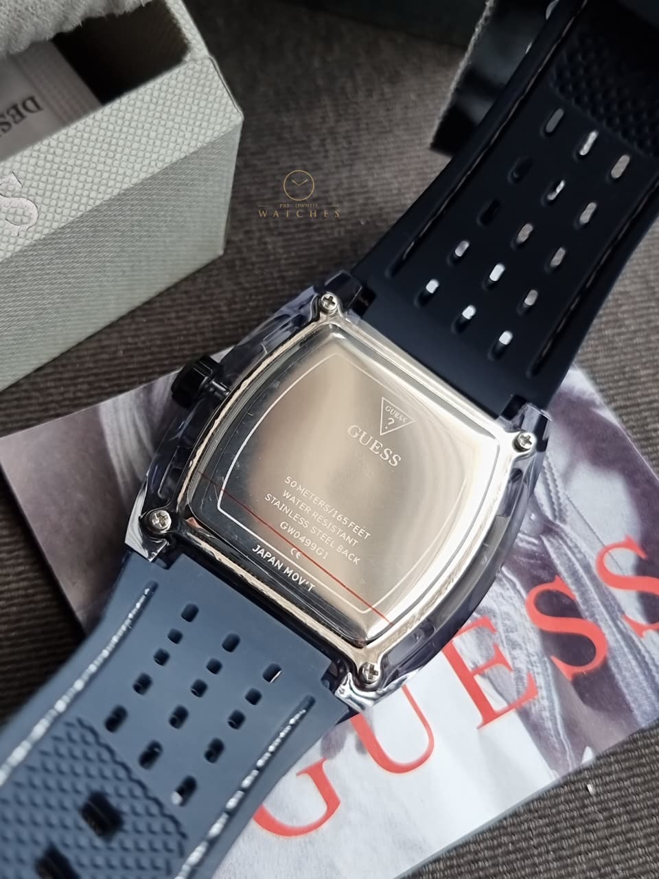 Guess Men’s Quartz Navy Blue Silicone Strap Navy Blue Dial 44mm Watch GW0499G1