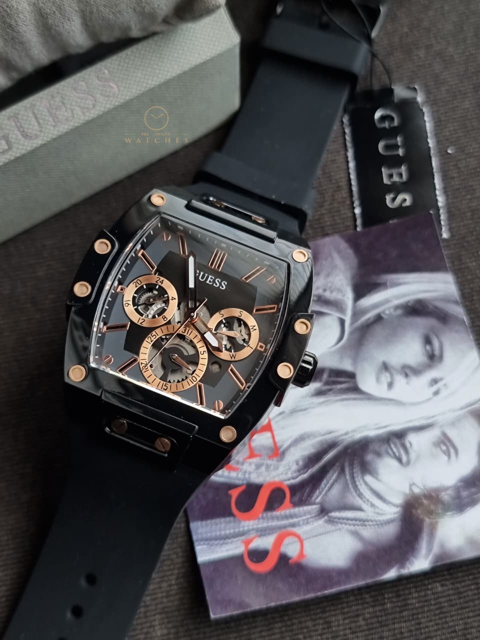 Guess Men’s Quartz Black Silicone Strap Black Dial 43mm Watch GW0203G8