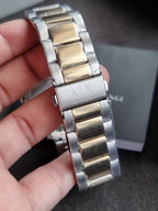 A｜X Armani Exchange Men's Three-Hand Date Silver and Gold Two-Tone Stainless Steel Bracelet Watch AX2453