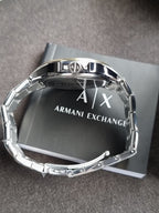 A｜X Armani Exchange Men's Three-Hand Date Silver and Gold Two-Tone Stainless Steel Bracelet Watch AX2453