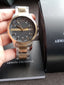 A｜X Armani Exchange Men's Three-Hand Date Silver and Gold Two-Tone Stainless Steel Bracelet Watch AX2453