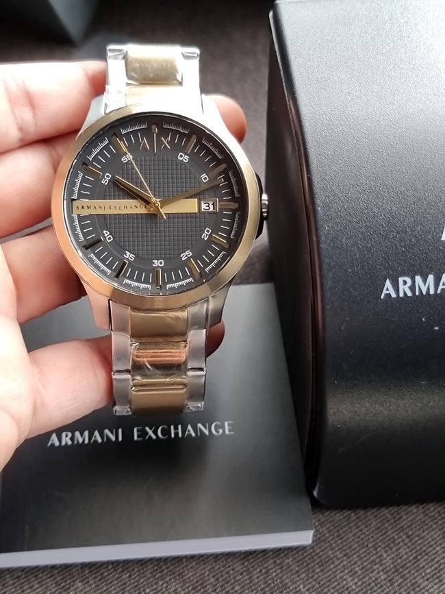 A｜X Armani Exchange Men's Three-Hand Date Silver and Gold Two-Tone Stainless Steel Bracelet Watch AX2453 Hover Image