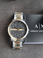 A｜X Armani Exchange Men's Three-Hand Date Silver and Gold Two-Tone Stainless Steel Bracelet Watch AX2453