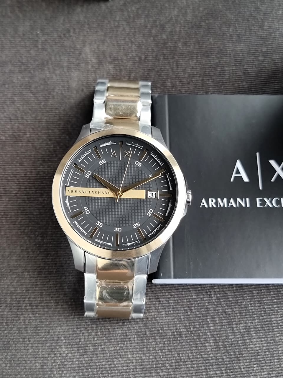 A｜X Armani Exchange Men's Three-Hand Date Silver and Gold Two-Tone Stainless Steel Bracelet Watch AX2453