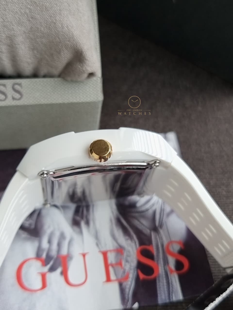 Guess Phoenix White Silicone Strap Gold Dial Quartz Watch for Gents - GW0499G5