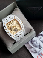 Guess Phoenix White Silicone Strap Gold Dial Quartz Watch for Gents - GW0499G5