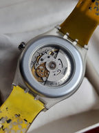 Swatch 41mm Black Dial Yellow And Black Plastic Strap Automatic Watch