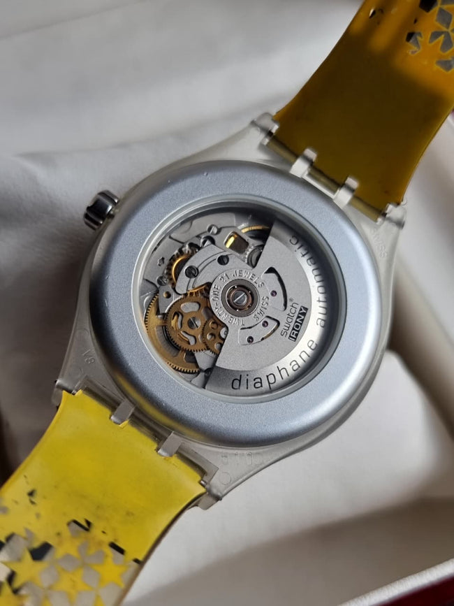 Swatch 41mm Black Dial Yellow And Black Plastic Strap Automatic Watch Main Image