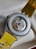 Swatch 41mm Black Dial Yellow And Black Plastic Strap Automatic Watch