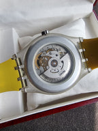 Swatch 41mm Black Dial Yellow And Black Plastic Strap Automatic Watch