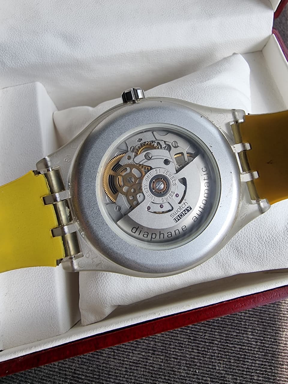 Swatch 41mm Black Dial Yellow And Black Plastic Strap Automatic Watch