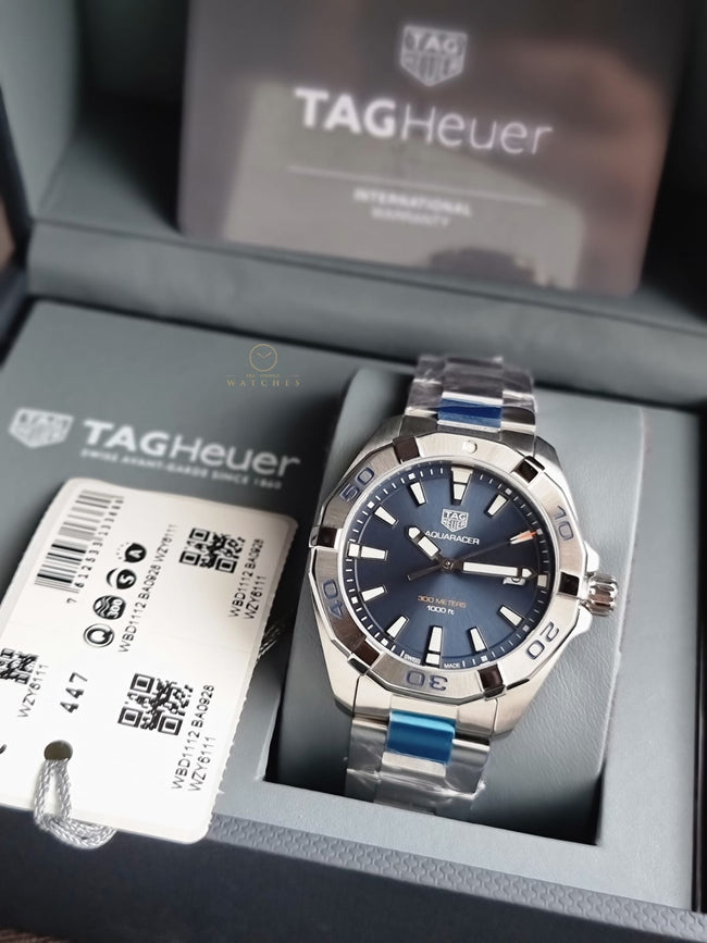 Tag Heuer Aquaracer Silver Stainless Steel Blue Dial Quartz Watch for Gents - WBD1112.BA0928 Hover Image