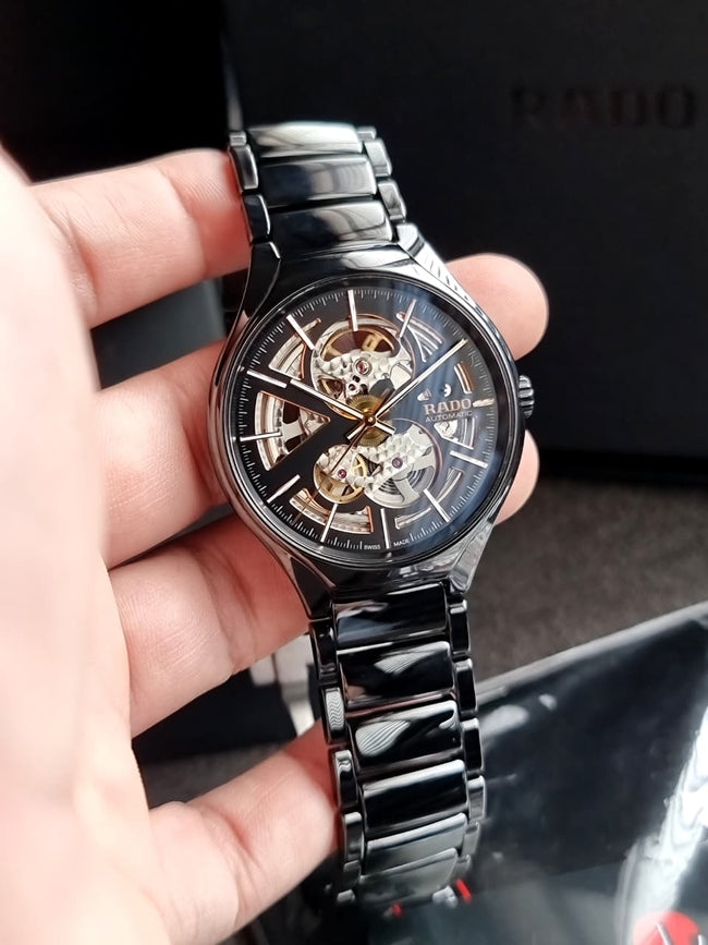 RADO True Automatic Open Heart Black/Skeleton Dial Men's High-Tech Ceramic Watch Item No. R27100162 Hover Image