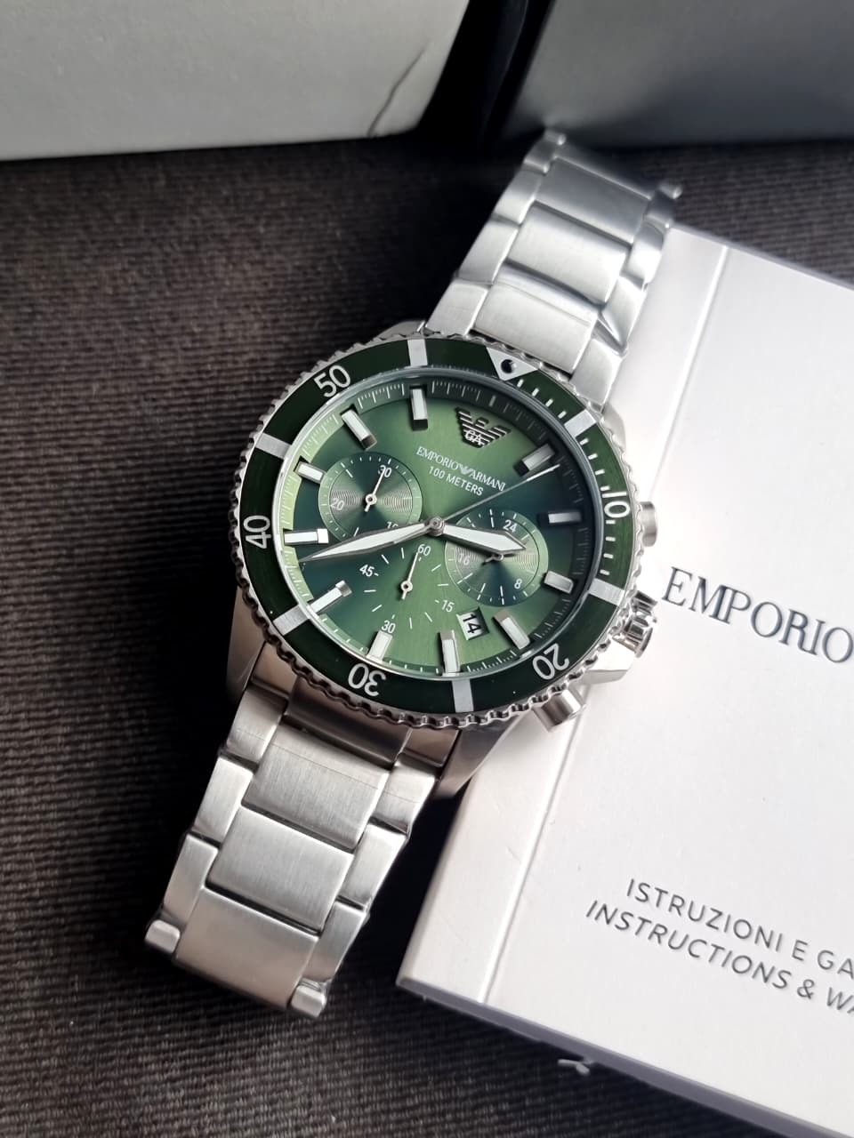 Emporio Armani Men’s Quartz Silver Stainless Steel Green Dial 43mm Watch AR11500
