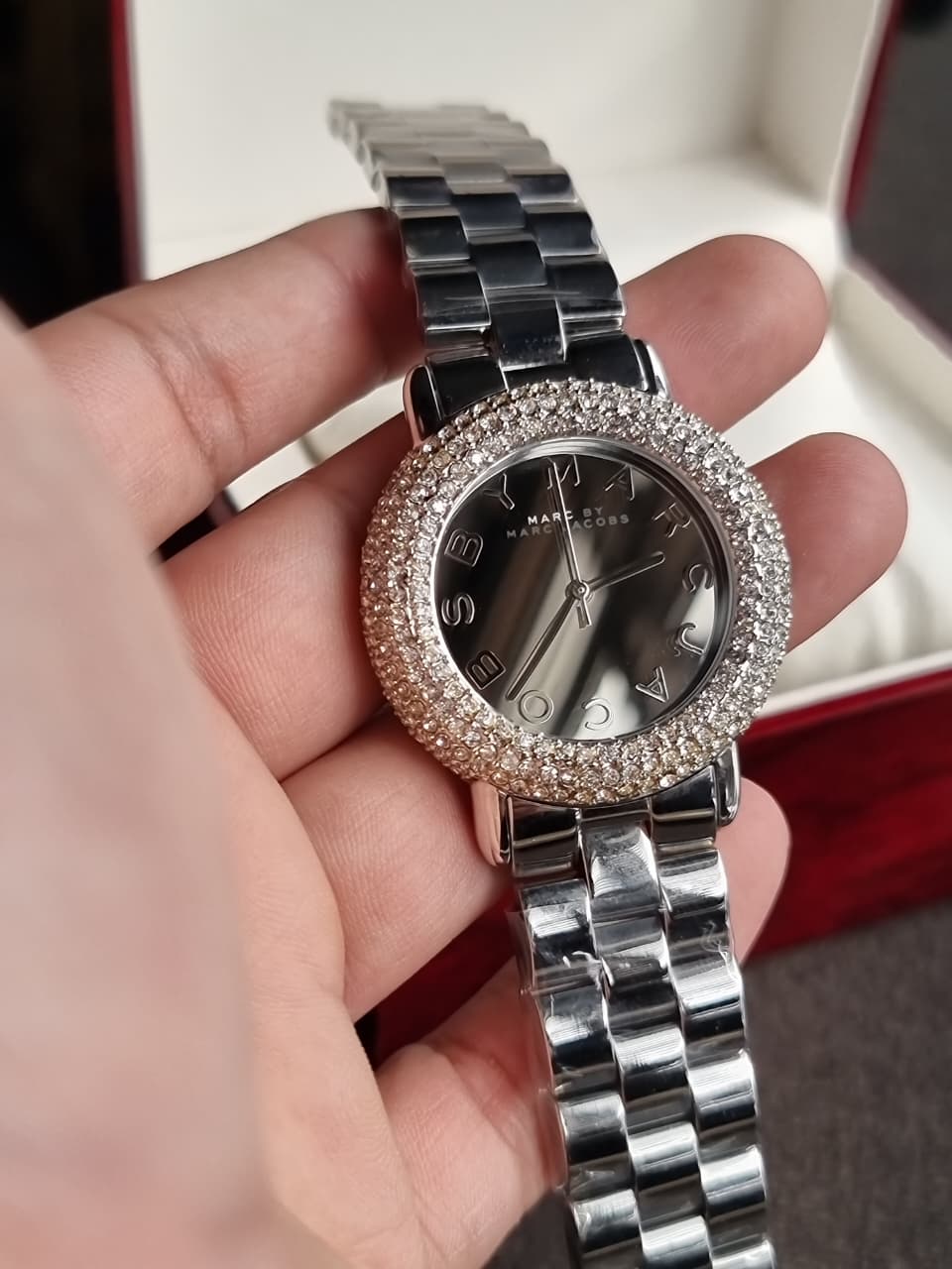 Marc Jacobs Ladies Marci Crystal Silver Watch mbm3190