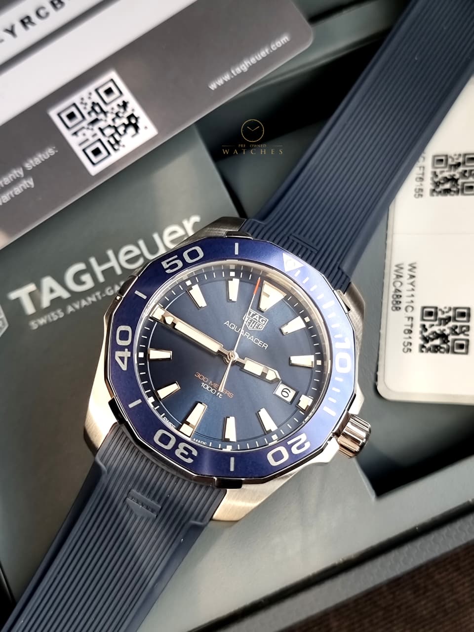 Tag Heuer Aquaracer Blue Rubber Blue Dial Quartz Watch for Gents - WAY111CFT6155