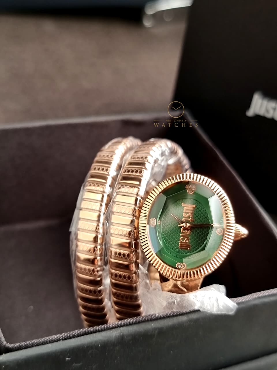 JUST CAVALLI After Party Snake Quartz Green Dial Ladies Watch Item No. JC1L269M0045
