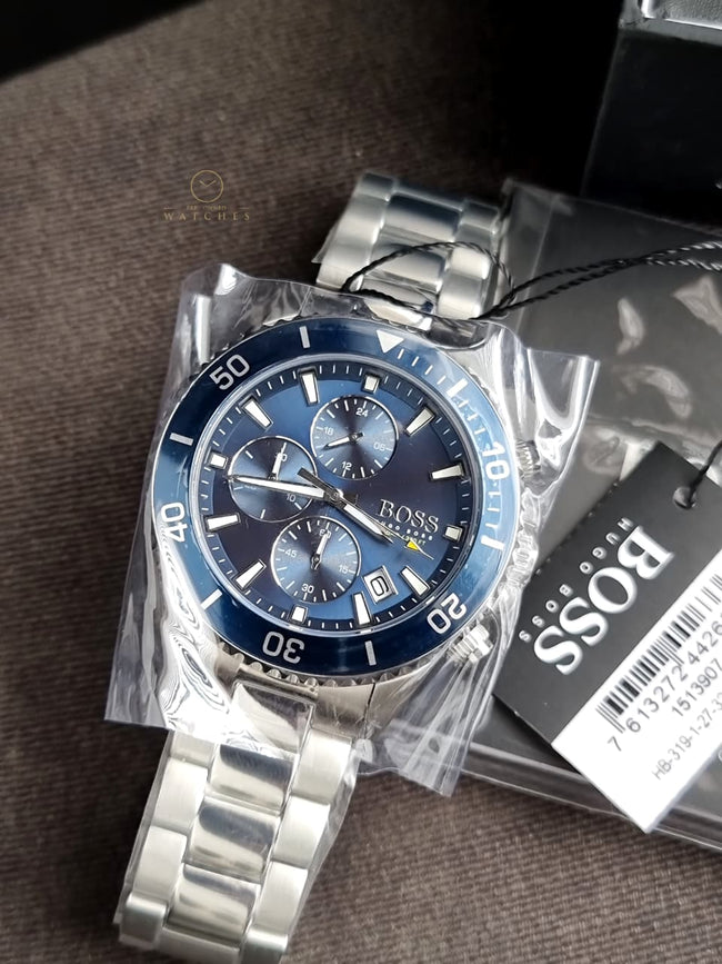 Hugo Boss Men’s Quartz Silver Stainless Steel Blue Dial 46mm Watch 1513907 Main Image