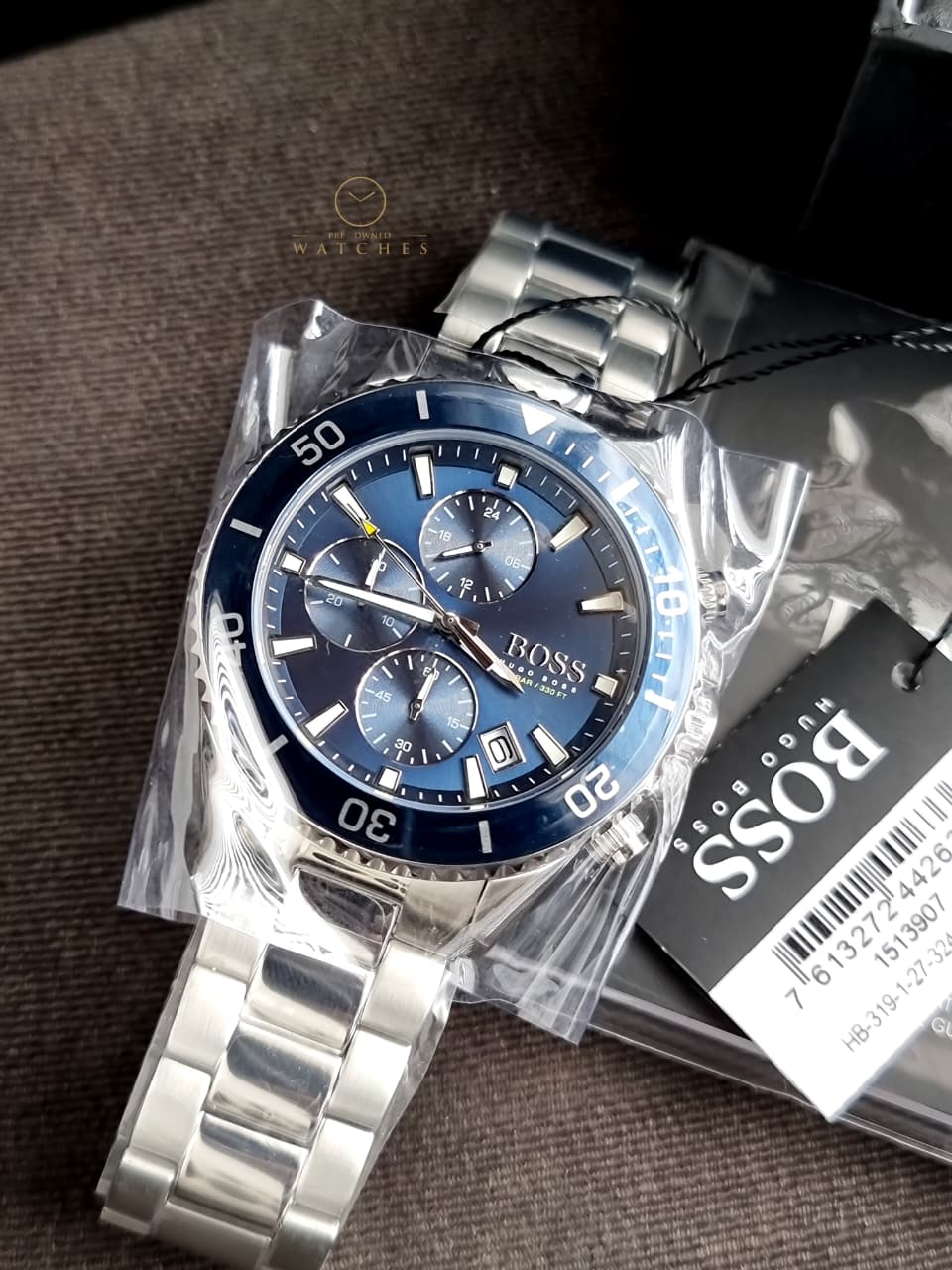 Hugo Boss Men’s Quartz Silver Stainless Steel Blue Dial 46mm Watch 1513907