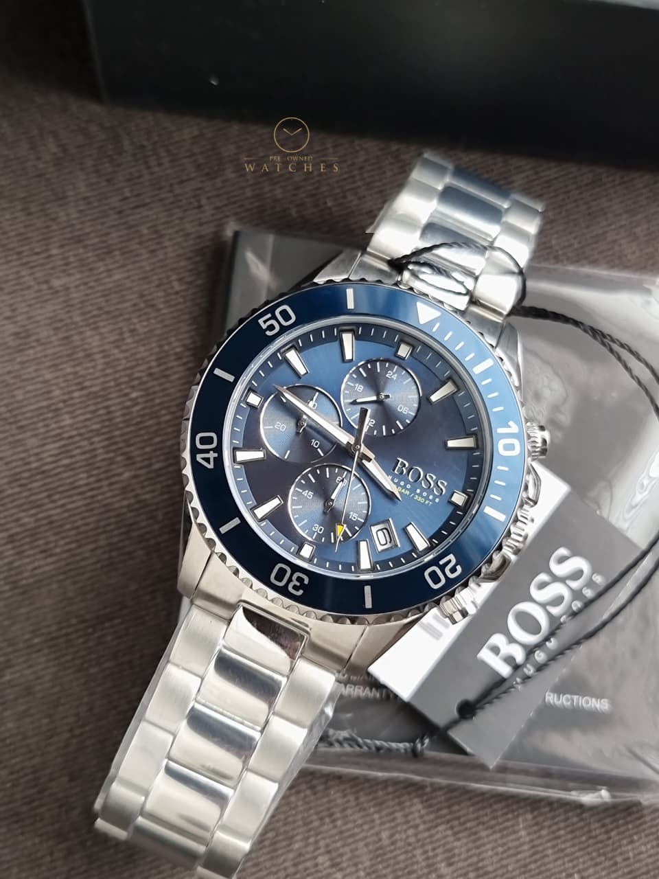 Hugo Boss Men’s Quartz Silver Stainless Steel Blue Dial 46mm Watch 1513907