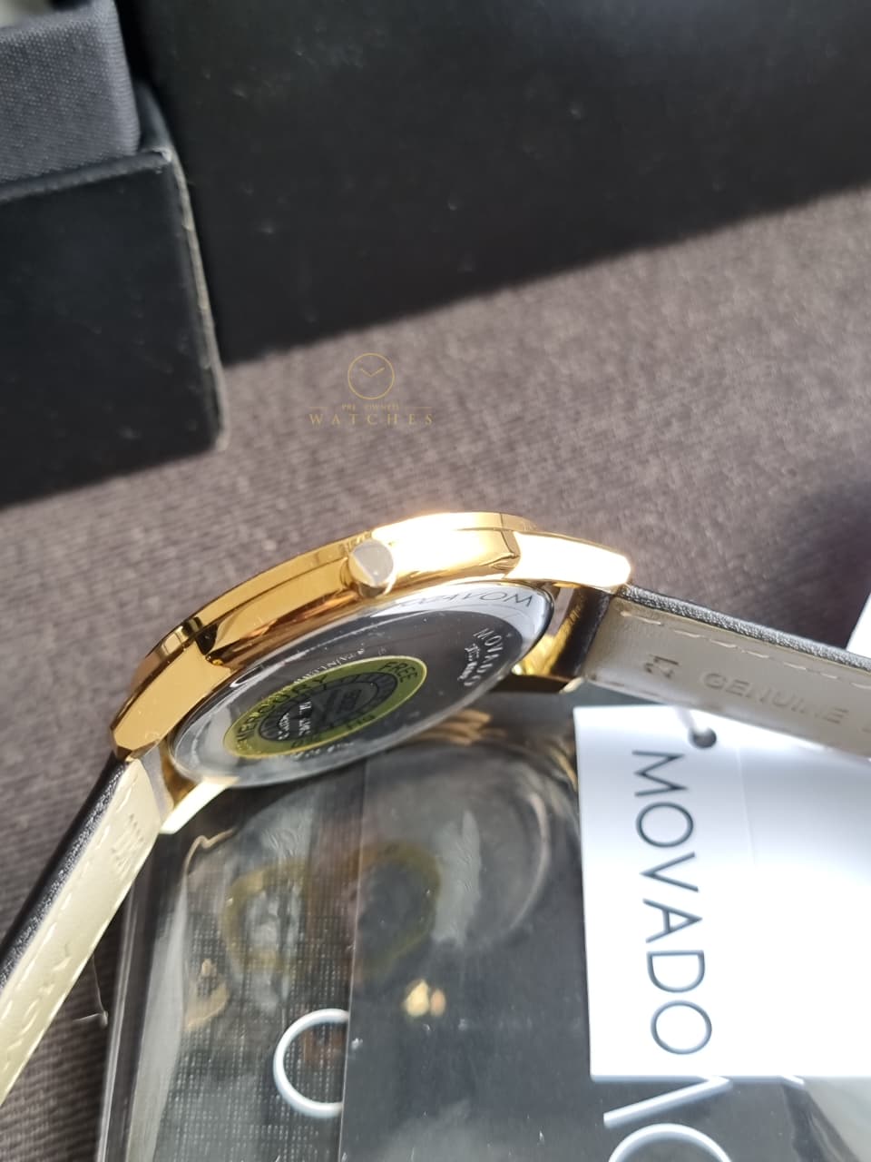 Movado Men’s Quartz Swiss Made Leather Strap Black Dial 40mm Watch 0607271