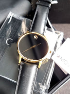 Movado Men’s Quartz Swiss Made Leather Strap Black Dial 40mm Watch 0607271
