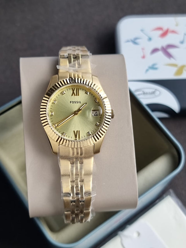 Fossil Scarlette Three-Hand Date Gold-Tone Stainless Steel Watch ES5338 Hover Image
