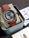 Machine Three-Hand Date Brown Leather Watch FS5900