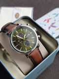 Fossil Men’s Chronograph Quartz Brown Leather Strap Olive Green Dial 43mm Watch BQ2932 (Without Tag)