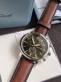 Fossil Men’s Chronograph Quartz Brown Leather Strap Olive Green Dial 43mm Watch BQ2932 (Without Tag)