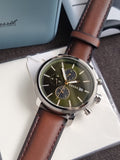 Fossil Men’s Chronograph Quartz Brown Leather Strap Olive Green Dial 43mm Watch BQ2932 (Without Tag)