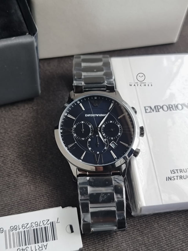 Emporio Armani Men’s Chronograph Quartz Stainless Steel Blue Dial 43mm Watch AR11348 Main Image