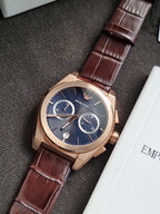 Emporio Armani Men’s Quartz Brown Leather Strap Blue Dial 43mm Watch AR11563
