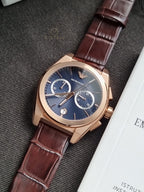Emporio Armani Men’s Quartz Brown Leather Strap Blue Dial 43mm Watch AR11563