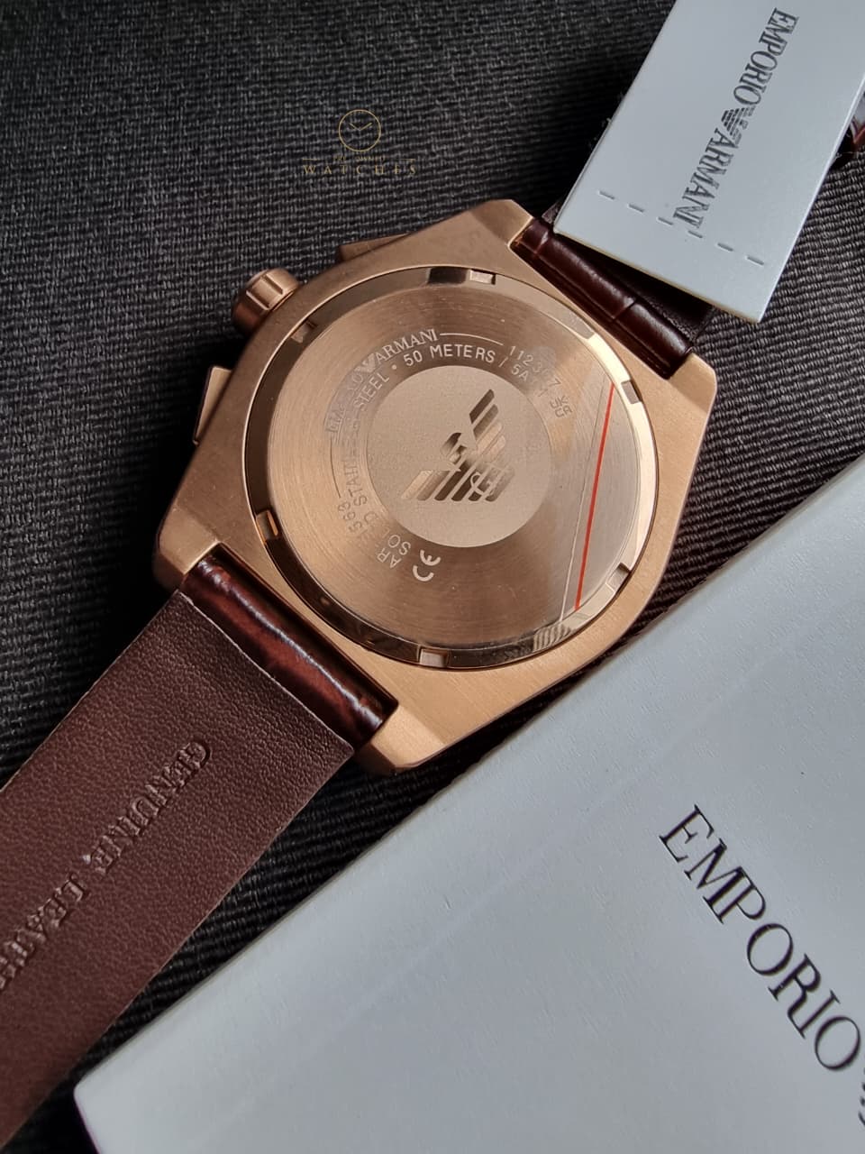 Emporio Armani Men’s Quartz Brown Leather Strap Blue Dial 43mm Watch AR11563