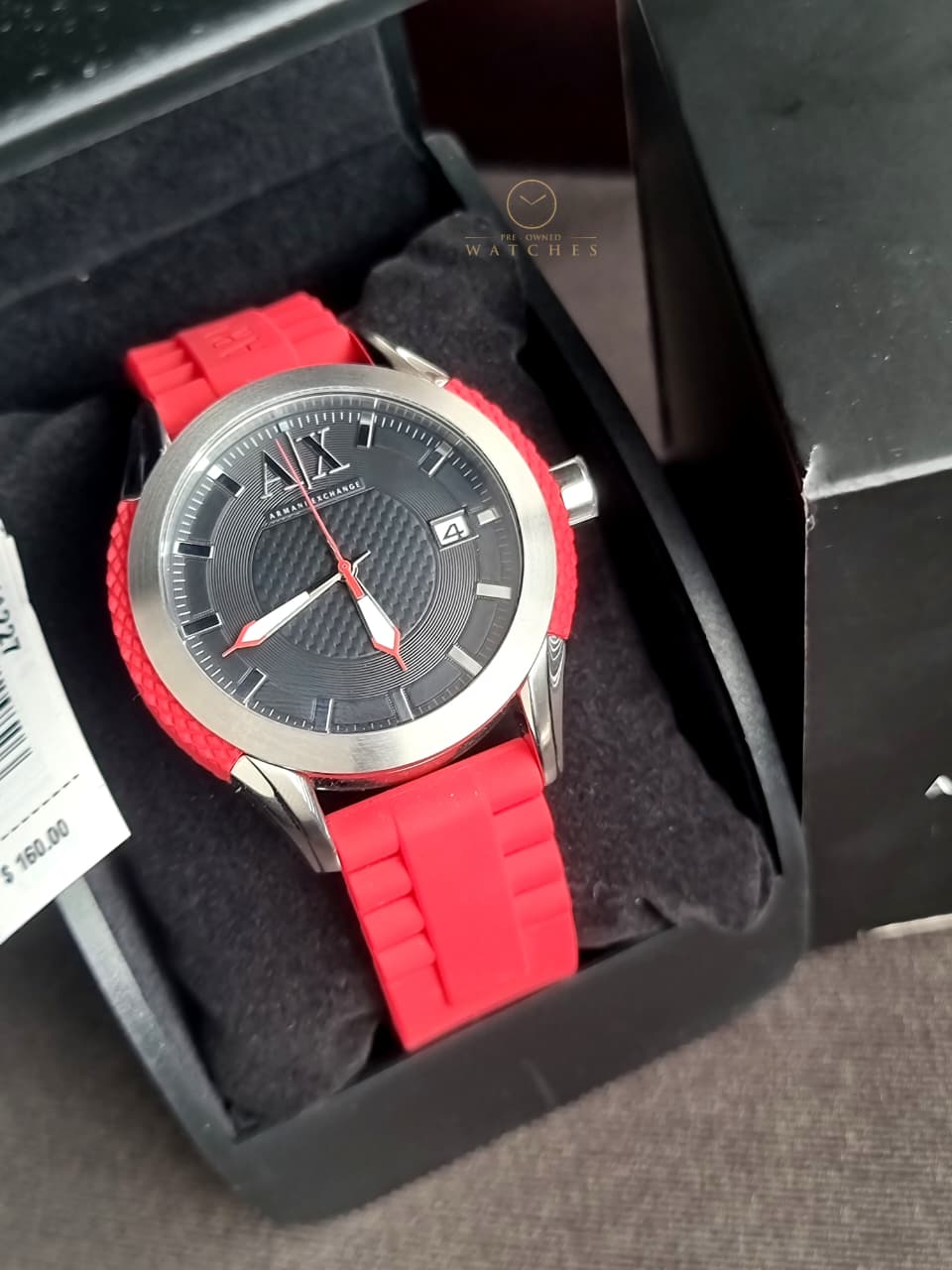 Armani Exchange Men’s Silicone Strap Black Dial 47mm Watch AX1227
