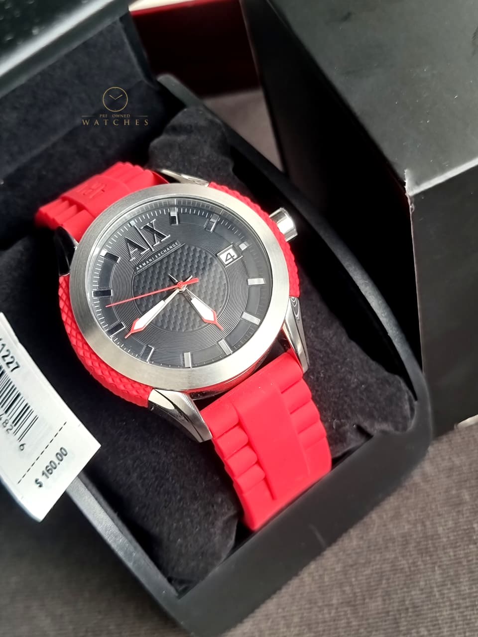 Armani Exchange Men’s Silicone Strap Black Dial 47mm Watch AX1227